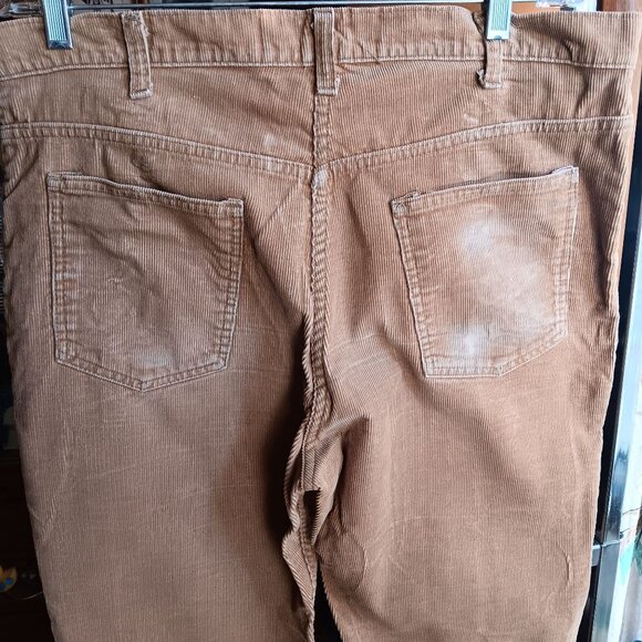 37x30 Vintage 1970's Mens Bootcut Flare Jeans GOLDEN BROWN HIPPY Raw Cords - Picture 5 of 7